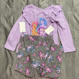 My Little Pony Girls 2 Piece Set Purple Top T-shirt and Leggings Gray Size 3T